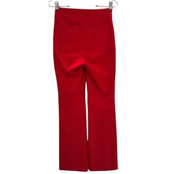 Spanx Polished Kick Flare Pants True Red Flat Front Pull-On Back Patch Pockets S - Picture 5 of 8